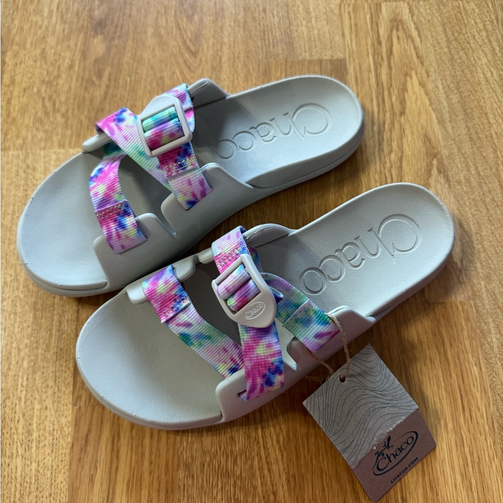Chaco Chillos Slide Multicolor Light Tie Dye Kid’s Sandals Size 5 NWT